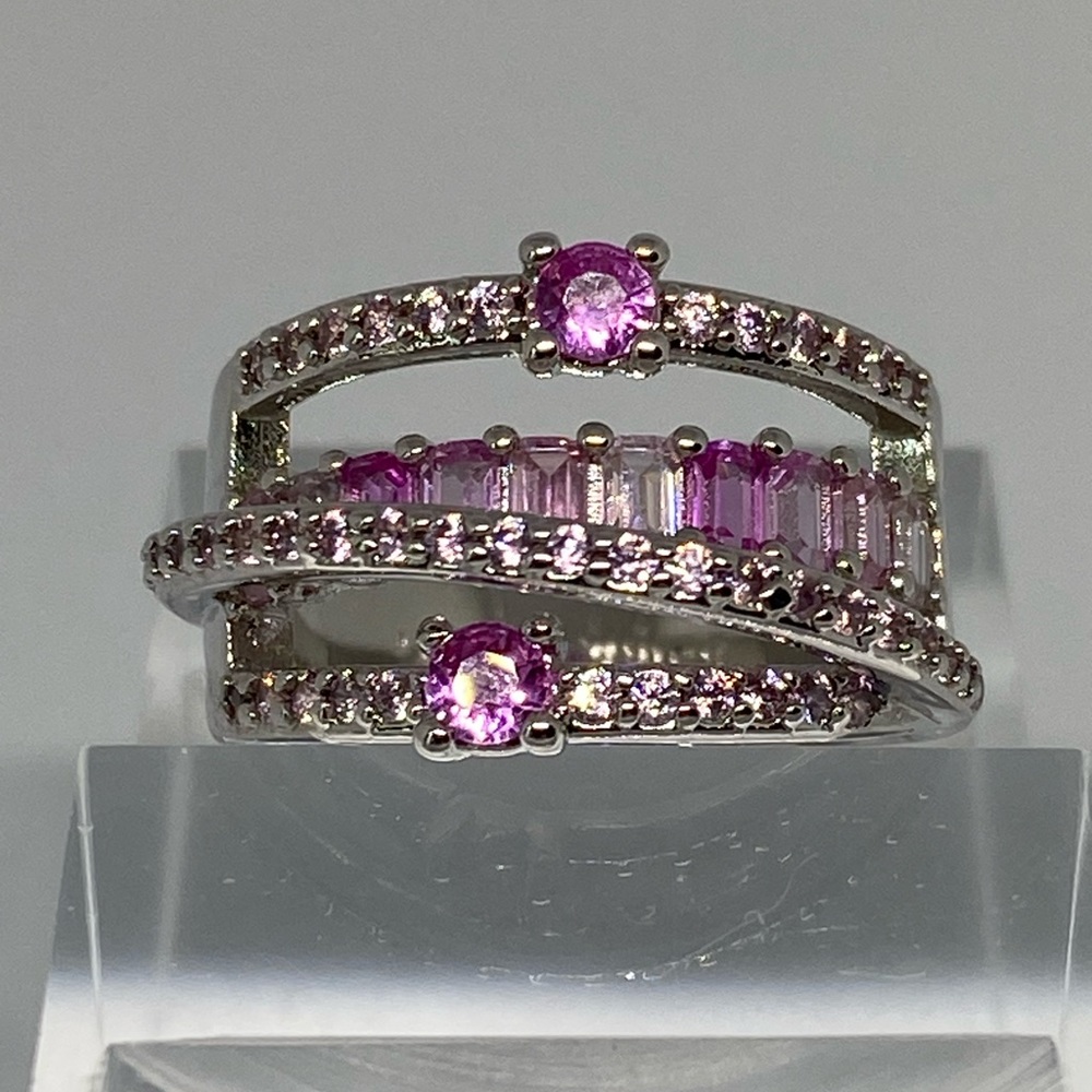 Pink Sapphire Multi-Row Sterling Ring